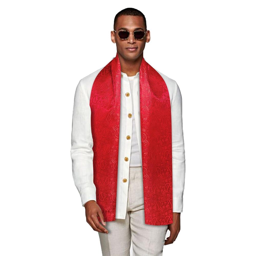 2433 Crimson Red Scarf Paisley Silk Lightweight Feeling Soft Scarves